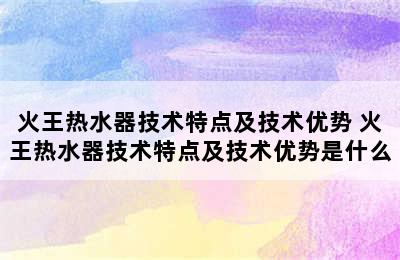 火王热水器技术特点及技术优势 火王热水器技术特点及技术优势是什么